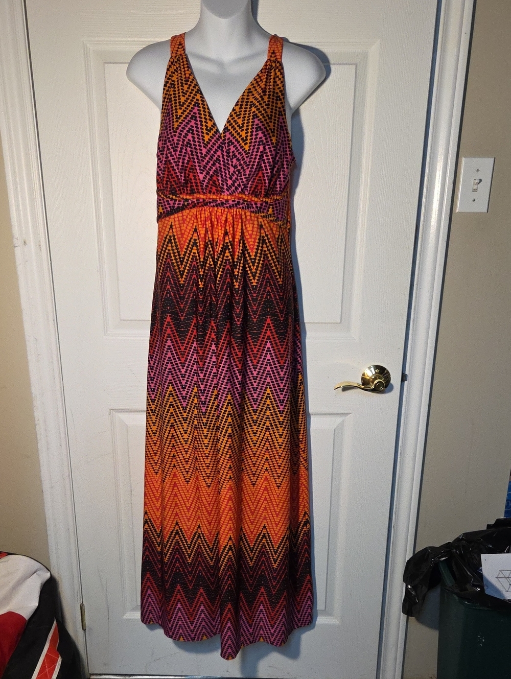 Cleo Petites Maxi Dress With Straps Summer Zig Zag Chevron Sz S